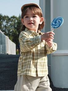 Balabala Boys Plaid Flannel Shirt 2025 New Thick Cozy Jacket - Green Tone - View 2