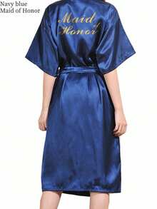 1 Pieza Bata de baño con letras doradas, bata con inicial para novia y dama de honor, bata de mañana y de dormir, vestimenta para preparación de la fiesta nupcial, accesorios para ceremonia y recepción de boda, pijama de verano para dama de honor, novia y amigas, bata de novia bordada, suministros para boda al aire libre y fiestas festivas - Multicolor - Ver 5