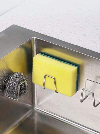 1/2 piezas Soporte para esponja de acero inoxidable, Estante de almacenamiento de acero inoxidable - Fuerte adhesivo autoadhesivo, Estante de secado para fregadero de cocina, Soporte para esponja de limpieza, Estante para esponja de fregadero de acero inoxidable sin perforación, Estante para cepillo de limpieza de fregadero de cocina, Estante para esponja y cepillo de limpieza, Estante para esponja de fregadero, Dormitorio, Baño