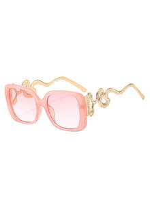 新款时尚哥特式复古金属方形蛇纹大框时尚眼镜，男女通用个性化眼镜，适合街头、表演、嘻哈、派对、日常、户外、旅行、简约、高端 - 彩色 - 查看 8