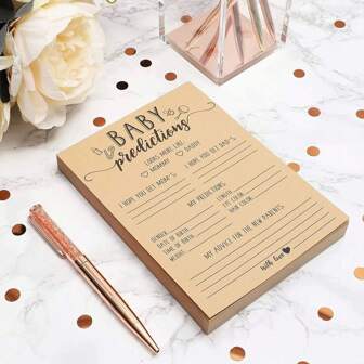 30 pièces Cartes de prédiction pour les faveurs de la baby shower pour garçons et filles pour les jeux de révélation du sexe. Ajoutez ces fiches de prédiction à votre fête de révélation du sexe ou à vos jeux de baby shower pour créer une activité amusante pour vos amis, vos proches et vos invités. Ils sont de la taille parfaite pour que les invités les remplissent et pour que les futurs parents les chérissent pendant des années. Décorations et cadeaux pour la baby shower en famille