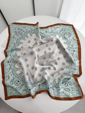 1pc Faux Silk Paisley Print 70cm Small Square Scarf, Versatile Lightweight Headscarf/Neckerchief For Women & Men