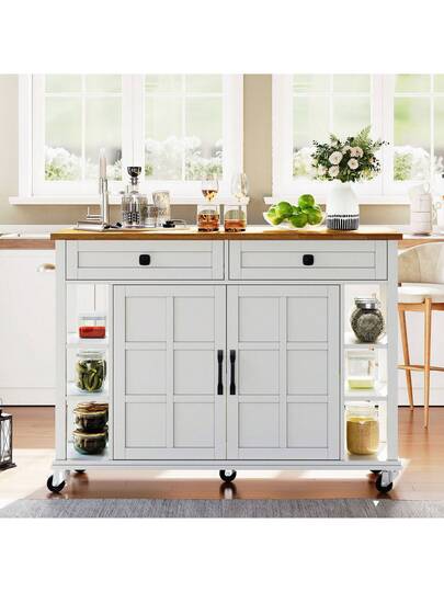 Sairedel Multifunctional Kitchen Trolley Folding Worktop, 120*65 Cm Exp able, Drawers, Spacious Storage, On Wheels Stylish Serving The Kitchen, Dining Room Living view 2