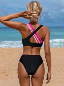 Bộ bikini gợi cảm dành cho nữ, thiết kế phối màu tương phản ở lưng, thích hợp cho kỳ nghỉ hè ở bãi biển. - Nhiều màu - Xem 3