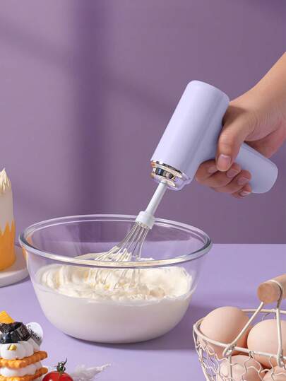 1 pieza Batidora de huevos inalámbrica para uso doméstico, con carga eléctrica, pequeña y automática con engranaje ajustable