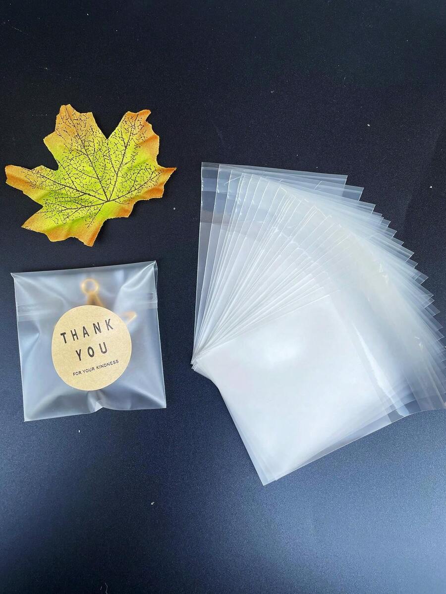 Matte OPP Self Sealing Bag With Circular Thank You Sticker Small Gift Packaging Bag, Holiday Gift Packaging Bag 1 Set Of 200 Pieces - Clear - View 1