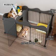 Indoor Small Dog Fence With Toilet Area, Pet Gate For Home, Escape-Proof Dog Playpen Crate