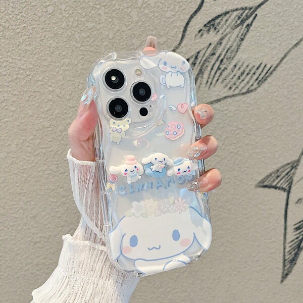 Sanrio 1pc Cute Cartoon Clouds Yugui Dog Animal Phone Case, Transparent Silicone Anti-Drop Protective Cover Compatible With Apple Phones, Personalized Simple Fashion Must-Have Accessories