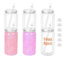 16 Oz Plastic Snowglobe Tumbler, 6 Pack Pre-Drilled Double Wall Plastic Clear Cup For Glitter Snow Globe Diy, Double Wall Snowglobe Cup With Clear Lid - 16oz Trong suốt - Xem 12