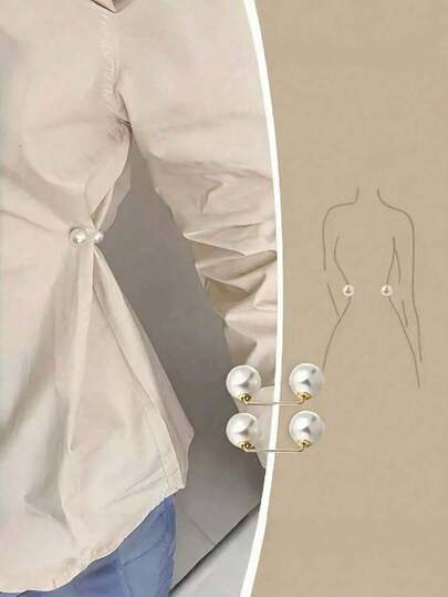 3pcs Faux Pearl Brooch Pins - Adjustable, Anti-Slip, Pin For Waist Cinching, Collar Adjusting, Scarf Securing, Fashion Accessories With Champagne, Grey, White Faux Pearls Button - Perfect For Dress, Shirt, And Outfit Decoration School