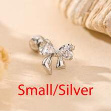 1pc Bow Zirconia Stud Earrings, Elegant Style, Versatile Minimalist Stainless Steel Screw Earring, Multiple Designs Available - Bow-small-silver - View 29