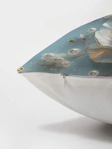 1 件时尚花卉和珍珠图案印花抱枕套，家居装饰靠垫套（无内衬），适用于沙发、客厅、返校季、学校用品