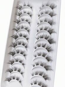 10 对漫画风格假睫毛，轻盈的漫画风格假睫毛，自然纤细的猫眼设计，透明隐形带，短款韩式动漫风格，3D 仿貂皮，适合日常妆容和角色扮演造型