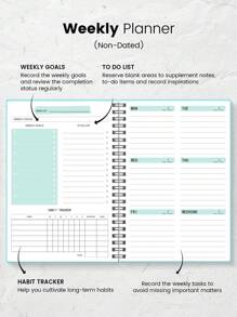 Trees Cuaderno planificador diario y semanal con 3 hojas de pegatinas, agenda planificadora de trabajo de 7 días, libro de citas de productividad personal sin fecha, libreta espiral de lista de tareas pendientes, seguimiento de hábitos, metas semanales, para útiles escolares, de vuelta a la escuela