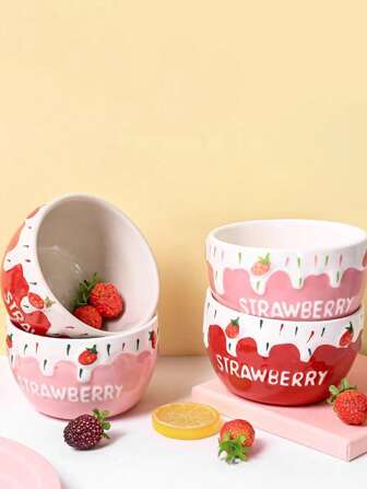 1/2 stuks nieuw keramisch serviesgoed, schattige aardbeiensaladekom, rijstkom, geschikt voor yoghurt, ontbijtgranen, fruit, kersttaartkom, geschikt voor bruiloften, feesten, buiten, verjaardagen en cadeaus