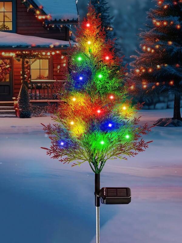 4/2Pcs Solar Cypress Lights, Solar Christmas Tree, IP65 Waterproof, Christmas Garden Ground Lights, Waterproof Multicolor Garden Path Lights, Garden Decor, Outdoor Christmas Lights, Landscape Lights, Solar Lawn Decorative Lights, Colorful Shimmering Pine Tree Lights, Suitable For Yard, Patio, Lawn, Pathway, Holiday Decor, Christmas, Outdoor Decor