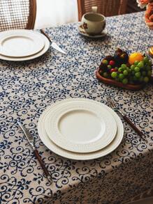 1 szt. Vintage Elegancki Niebieski I Biały Porcelanowy Drukowany Obrus Z Frędzlami, Prostokątny Wzór Kwiatowy Na Stolik Kawowy, Pokrowiec Na Szafkę Nocną, Wystrój Domu, Nadaje Się Do Jadalni, Imprezy, Święta Dziękczynienia, Uroczystości, Na Zewnątrz, Ogród, Kemping Jesienią