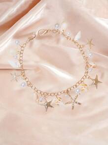 Ozean Charm, Ozean Taschencharm, goldfarbener Ozean Stil Taschencharm, dekorativer Zubehör, dekorative Taschenkette, Taschenverlängerung, Ersatzkette mit Charm, geeignet für Handtaschen, Shopper, Umhängetaschen, Schultertaschen, goldfarbener Ozean Stil Schlüsselanhänger mit Fischschwanz und Seestern Charm - elegantes Golddesign, modisches Taschenausstattung | Stranddekoration | Druckknopf