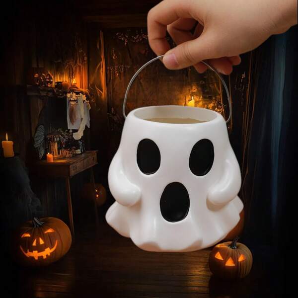 Halloween Creative Ghost Shaped Candy Basket, Holiday Decor Flower Pot Haunted House Ornament Home Decor Halloween Decor Fall Decor Room Decor