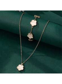 2pcs Elegant Four-Leaf Clover Jewelry Set - Stainless Steel Flower Bracelet And Necklace Pendant Set, Ideal Gift For Girls & Friends, Fashionable Accessory For Any Occasion