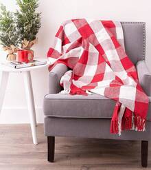 DII Buffalo Check Collection - Manta rústica con borlas, 50 x 60 Pulgadas, Gris/Blanco - Rojo y blanco - Ver 6