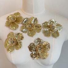 5 Pieces Of 3D Lace Beaded Sewing Flowers For Decorating Clothes, Shoes And Hats - Gold - View 14