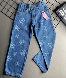 Calça Jeans Wide Leg Desenho Flor Infantil Juvenil Menina - Lavagem Média - Visão 5