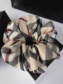 1pc Oversized Plaid Hair Scrunchie, Cute Pig Design Colorful Printed Fabric Hair Tie, Unique Ponytail Holder, Classic Hair Accessory Makeup Home Gym Woman Accessories Head Accessories Elastic Band Beauty Home Hair Accessories - Multicolor - View 1