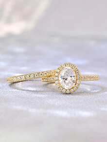 2 件套华丽方晶锆石戒指，适合女士婚礼订婚派对珠宝情人节礼物 - 1# - 查看 1