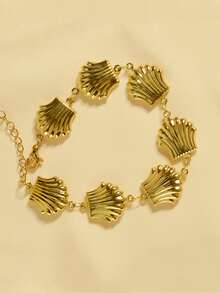 1pc Waterproof Beach Style Stainless Steel Shell & Seashell Beaded Bracelet, 18K Gold, For Women - Yellow Gold - View 9