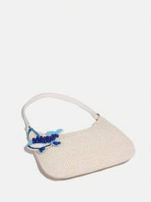 Borsa da donna con design minimalista di balena blu, decorazione da appendere a forma di animale marino, perline, catena a stella marina, borsa estiva, stile vacanziero costiero, borsetta a tracolla con chiusura lampo, ascella, hobo, adatta per uso quotidiano, vacanze, ecc.