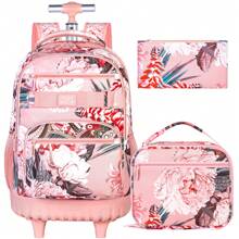 Rolling Backpack For Girls, Girl Roller Wheels Bookbag, Laptop Flower Wheeled School Bag With Wheels For Teens
