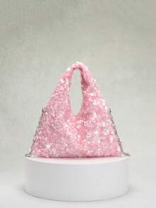 1 件优雅米色亮片装饰简约手拿包，适合正式活动和派对