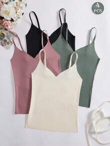 4pcs Ice Silk Seamless Padless Adjustable Strap Camisole For Women - Multicolor - View 2