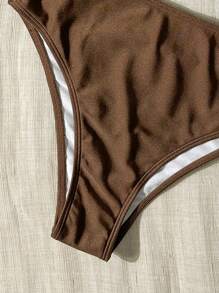 Bikinx 女士优雅度假贝壳杯撞色滚边细钢圈泳衣，夏季 - 棕色 - 查看 6