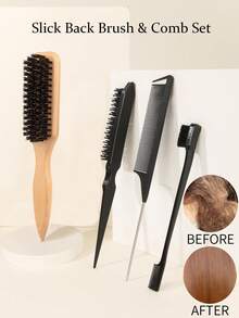 4 件套男士美容梳胡须刷套装，男女通用的野猪鬃毛胡须刷，适用于男士侧面和背部刷子，适合女士梳理和造型头发，光滑后梳发刷，鼠尾梳，边缘 | 鬃毛刷，女童发饰，幼儿光滑马尾/发髻，边缘控制和抚平头发和飞散，返校，旅行度假必需品，女士发饰 - 彩色 - 查看 11