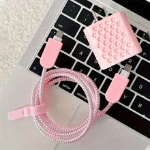 Set de 5 piezas Funda protectora con panal rosa para disipar el calor, compatible con cable de datos Apple, compatible con cargador de 18-20W, accesorios de cargador a prueba de roturas y arañazos, accesorios de teléfono