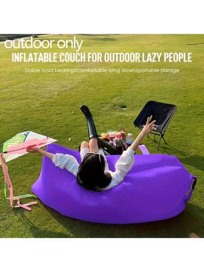 1 件超便携式充气露营沙发 | 5 秒即时设置，适用于 #VanLifeEssentials 和 #SpringBreak2025 | 轻质沙滩、徒步装备，带储物袋 | 防撕裂涤纶 | 5 种颜色，紫色、蓝色、红色、绿色、黑色（借助电风扇，您可以快速给沙发充气）