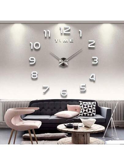 3D DIY Wand Klok Acrylic Spiegel Stickers Clocks Home ation Living Room Quartz Needle Hang Horloge Europe s: Zwart Zilver 16/19/35 Inches Optional view 9