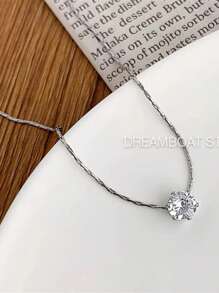 1 pieza Collar colgante elegante y de moda para mujer, collar tipo gargantilla de acero inoxidable con circonita cúbica, adecuado para uso diario, citas, fiestas, gran idea de regalo para el cumpleaños de la novia