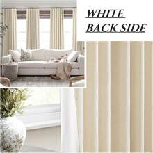 102 Inch Curtains Light Blocking Luxury Curtains For Living Room 2 Panels Blackout Back Tab Hooks Pleated Thermal Insulated Solid Dark Out Curtain Office/Classroom,One Pair,8-1/2 FT Length Cream - 米色 - 查看 7