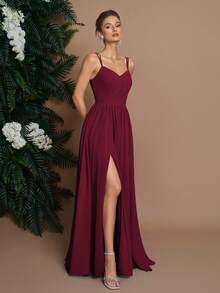 Elisanya Váy dạ hội dài AOSHABABI Burgundy Spaghetti Strap có thể tháo rời, thiết kế chéo cổ chữ V tôn lên vóc dáng thanh lịch, phù hợp với mọi dịp trang trọng, lễ hội âm nhạc, dạ tiệc, đám cưới, tiệc tùng, tốt nghiệp, hẹn hò, ngày lễ và phù dâu - Màu Đỏ Sâu - Xem 5