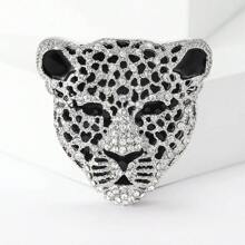 1 Peça Broche de Cabeça de Leopardo com Pedras de Strass na Cor Prata Metálica, Broche Animal Pequeno Elegante e Chique para Mulheres, Sexy e Elegante