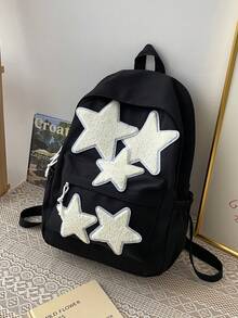 1 件男士时尚星星图案书包通勤包背包钱包休闲背包，轻便大容量，可调节肩带，防刮耐磨，适合运动健身大学夏季，尼龙，学院风，送给男朋友的礼物 - 黑色 - 查看 2