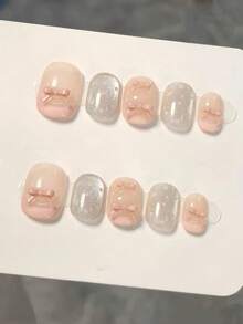 10 Stücke rosa französischer Stil funkelnde Glassperlen für zarte Polka Punkte, klare und transparente dreidimensionale Schleifen, selbstklebende Nägel handgemacht