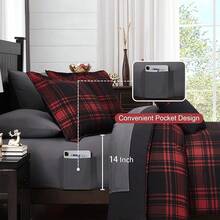 King Comforter Set, Classic Red Black Plaid-Piece Bedding Set, Farmhouse Lightweight All-Season Bed In A Bag With Sheets, Pillowcases & Shams, Home Decor - 紅色 - 查看 2