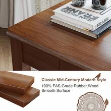 ENPKLUTE Solid Wood Desk With Drawers - 39 X 16 Inch Narrow Desks, Mid Century Modern Desks, Rubber Wood Study Table, Small Writing Desk For Bedroom|Small Spaces, Natural - 核桃 - 查看 5