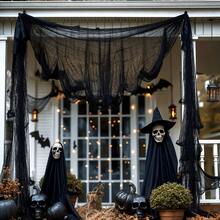 1 件装万圣节黑色薄纱窗帘 - 鬼屋装饰，恐怖幽灵薄纱面料（2.49x6.0 英尺/29.92x118.11 英寸/29.92x196.85 英寸） - 非常适合夜总会、密室逃脱、剧院背景、万圣节派对装饰 - 涤纶面料，易于悬挂和存放。家居装饰、万圣节装饰、秋季装饰、房间装饰、秋季装饰、圣诞节装饰、家居圣诞礼物、圣诞装饰 - 彩色 - 查看 5