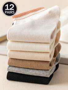 12 Pairs Women's Socks, Including Ankle Socks, Boat Socks, Invisible Socks, Low-Cut Socks, White Socks, Short Socks, Black Socks, Ladies Socks, Ankle Socks, Mid-Calf Socks, Cute Socks, Girls Socks, With Double-Line Anti-Slip Design, Mesh Moisture-Wicking Design, Soft And Comfortable, Suitable For Daily Wear, Home Exercise, Office Wear, College Style, Suitable For All Seasons And Holidays, Invisible Socks And Short Socks, Random Colors - Multicolor - View 3