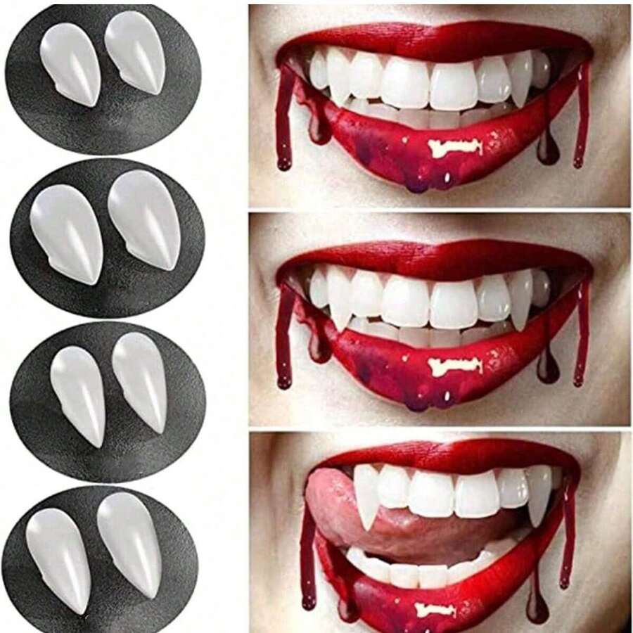 1 Set Halloween Decorative Vampire Fangs, Teeth Costume Props, Zombie Makeup Party Accessories - White - View 1